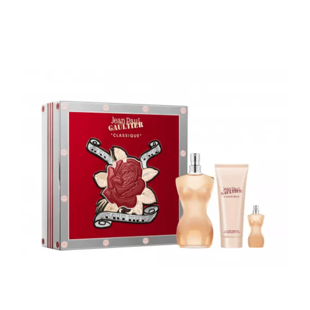 Jean Paul Gaultier Classique Eau de Toilette Women's Perfume Gift Set Spray (100ml) with Body Lotion & 10ml EDT