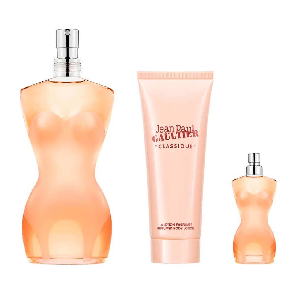 Jean Paul Gaultier Classique Eau de Toilette Women's Perfume Gift Set Spray (100ml) with Body Lotion & 6ml EDT